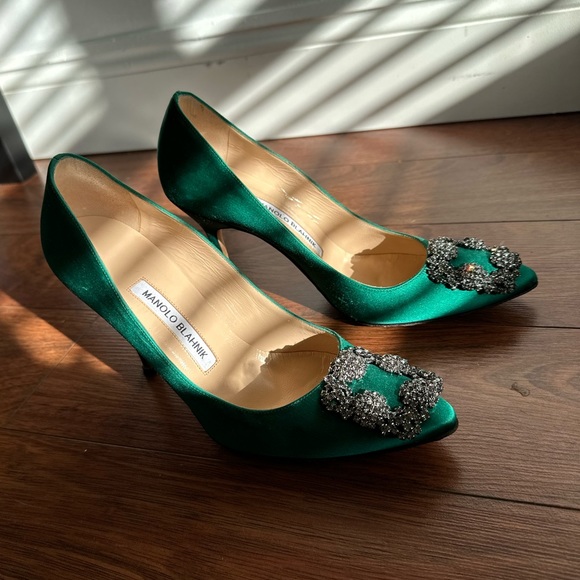 Manolo Blahnik Green Satin Hangisi Pumps. Size 7. Authentic!!! - Picture 9 of 16
